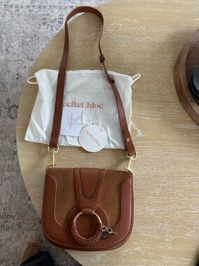 See By Chloe Saddle Crossbody in Cognac Brown Leather & Suede